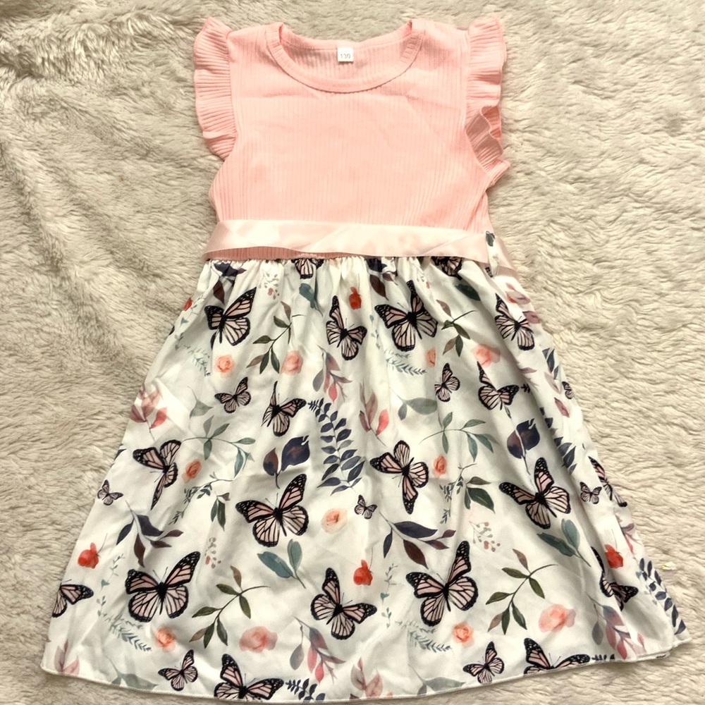 Girls Fly Sleeve Ribbed Butterfly dress - Picture 4 of 8